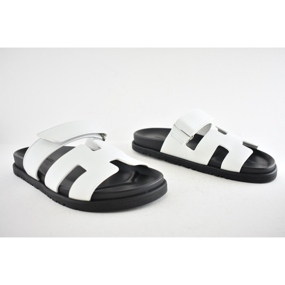 Hermes Chypre Sandal Black White Calfskin Leather H Logo Slide Slip On Flat 41.5 - Picture 4 of 11